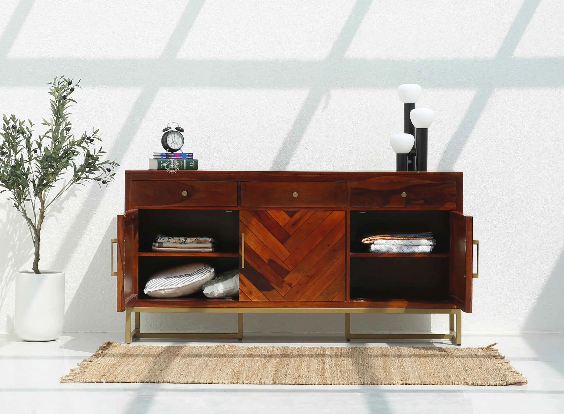 Desert Wooden Cabinet – 3 Doors, 3 Drawers, Solid Rosewood | Opelhome UAE