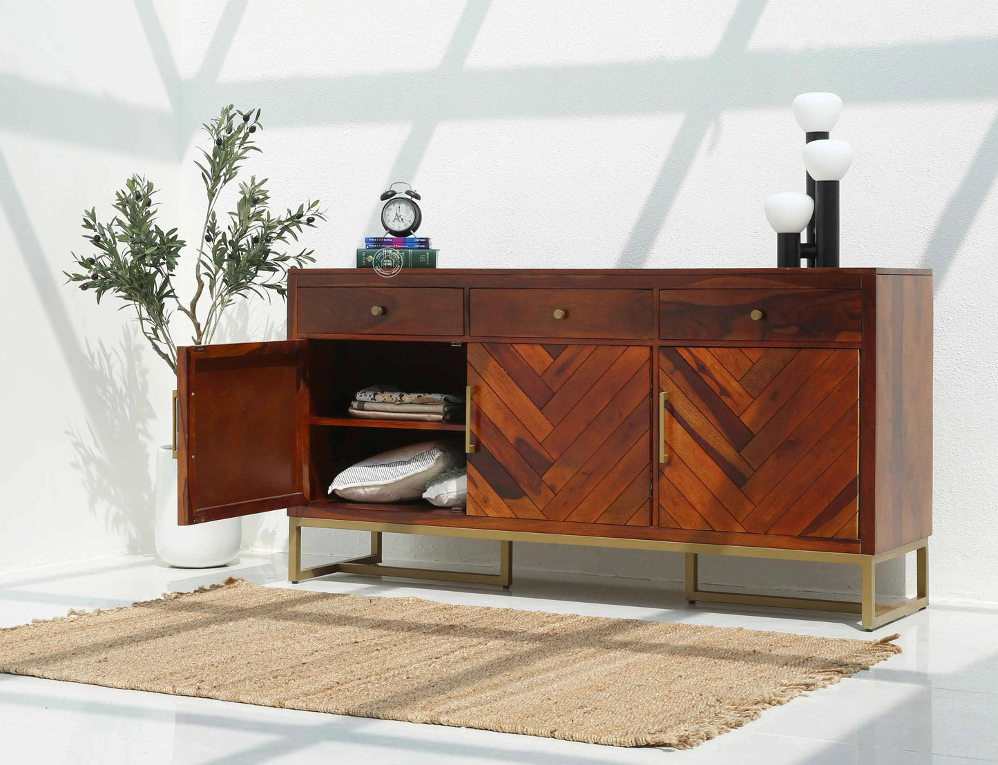 Desert Wooden Cabinet – 3 Doors, 3 Drawers, Solid Rosewood | Opelhome UAE