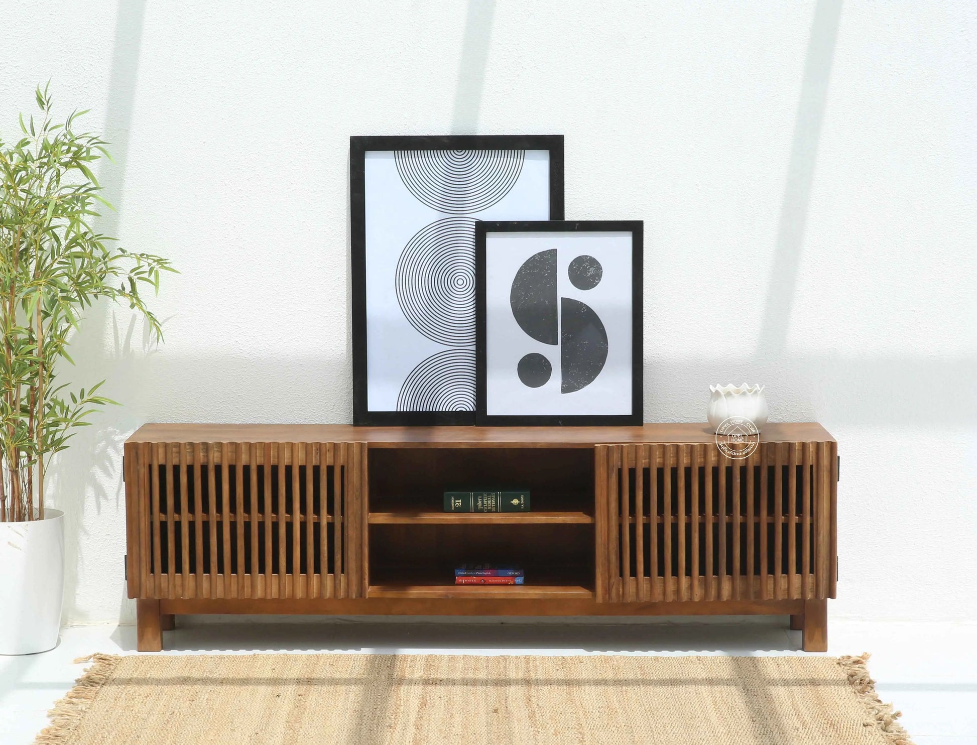 Duddy Wooden TV Unit – Solid Mango Wood, Honey Finish | Opelhome UAE