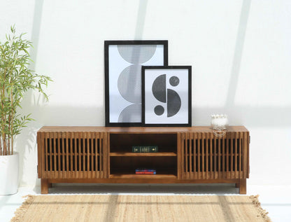Duddy Wooden TV Unit – Solid Mango Wood, Honey Finish | Opelhome UAE