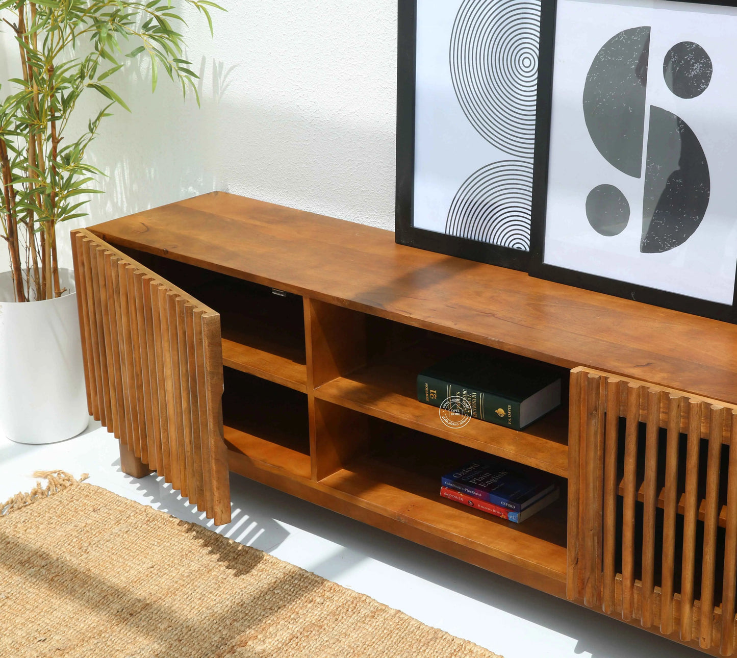 Duddy Wooden TV Unit – Solid Mango Wood, Honey Finish | Opelhome UAE