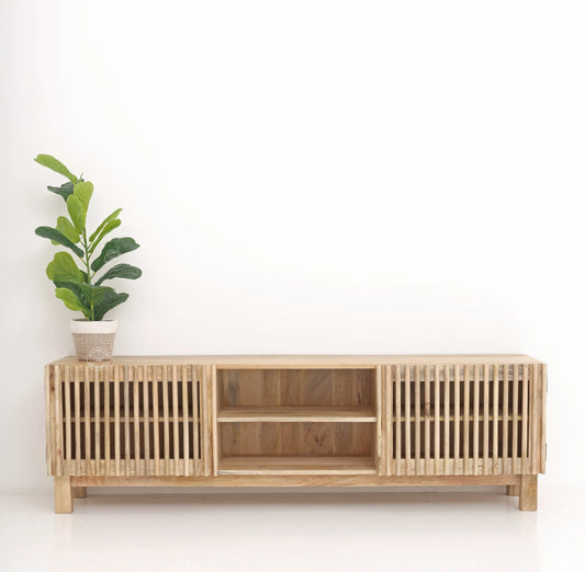 Duddy Wooden TV Unit – Solid Mango Wood, Natural Finish, Media Console | Opelhome UAE Opel Home