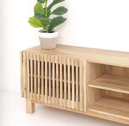 Duddy Wooden TV Unit – Solid Mango Wood, Natural Finish, Media Console | Opelhome UAE Opel Home