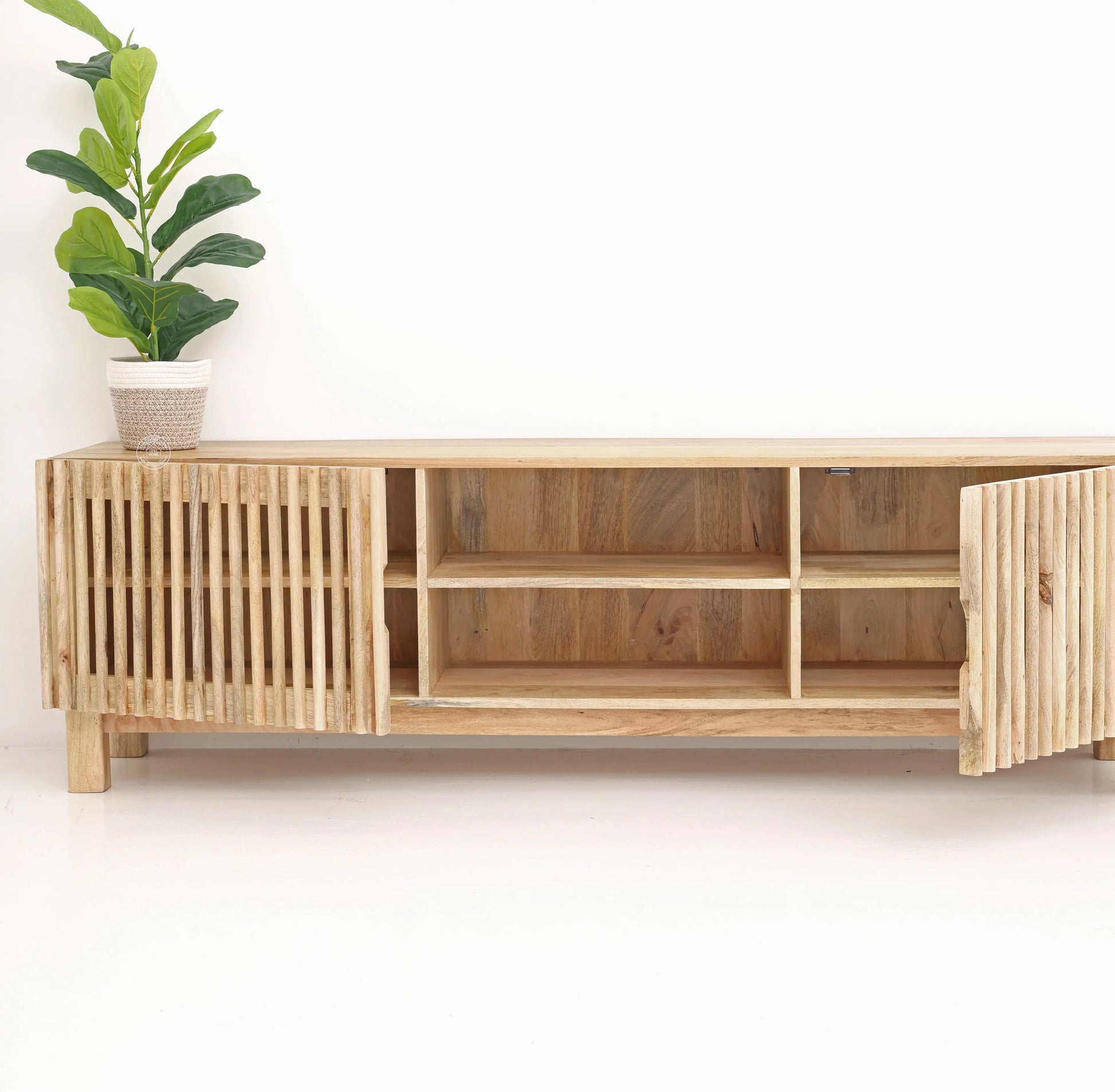 Duddy Wooden TV Unit – Solid Mango Wood, Natural Finish, Media Console | Opelhome UAE Opel Home