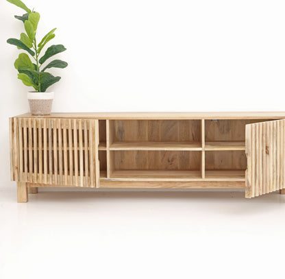 Duddy Wooden TV Unit – Solid Mango Wood, Natural Finish, Media Console | Opelhome UAE Opel Home