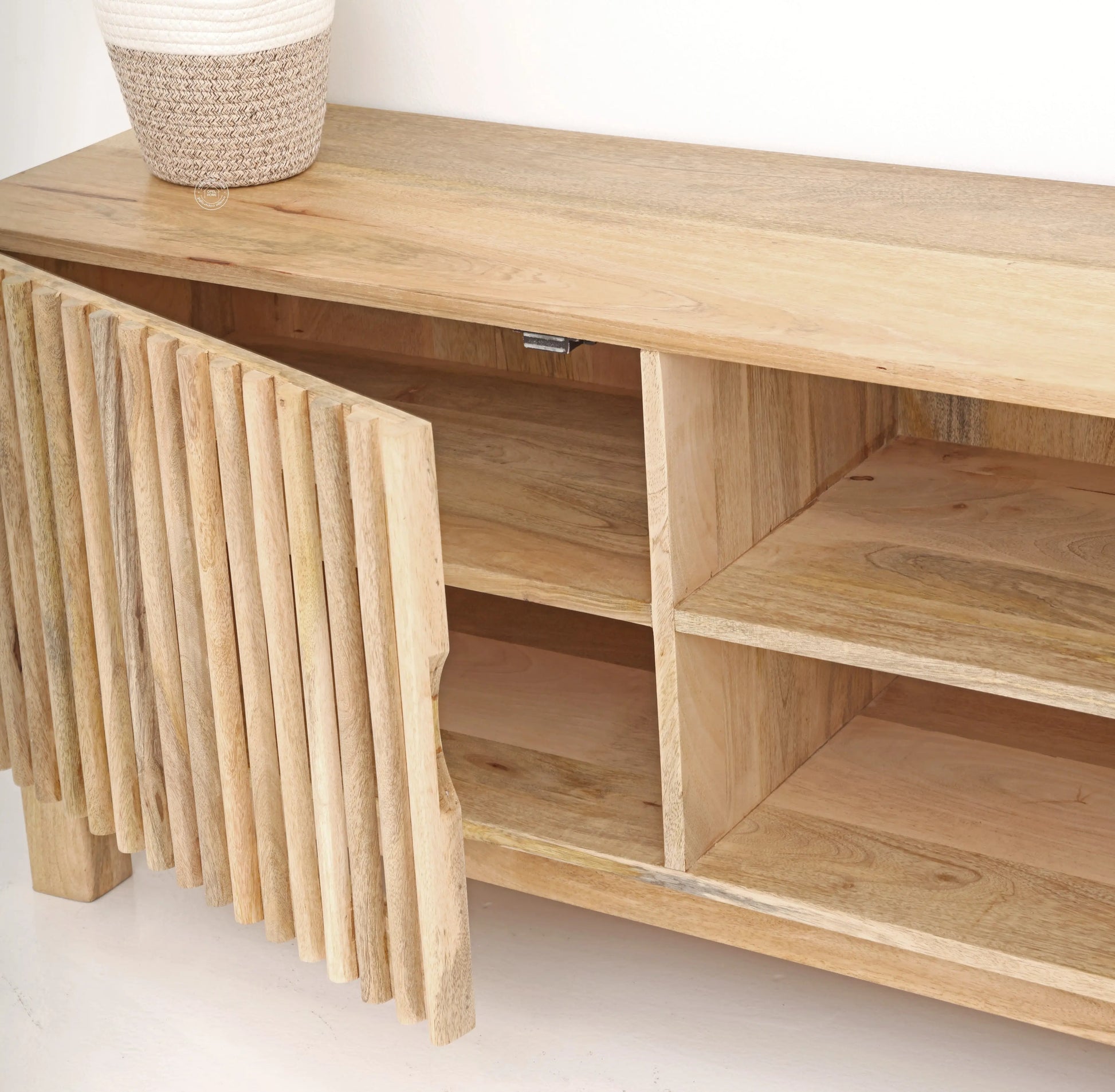 Duddy Wooden TV Unit – Solid Mango Wood, Natural Finish, Media Console | Opelhome UAE Opel Home