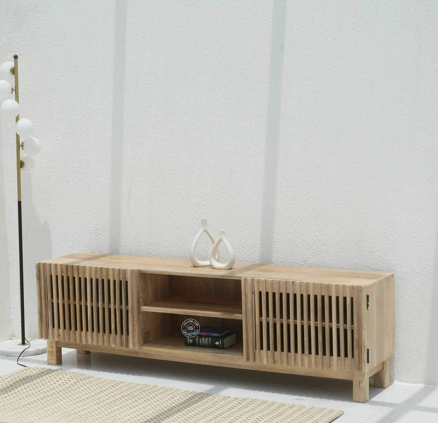 Duddy Wooden TV Unit – Solid Mango Wood, Natural Finish, Media Console | Opelhome UAE - Opelhome