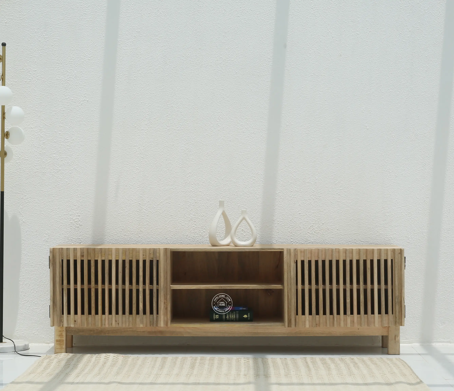 Duddy Wooden TV Unit – Solid Mango Wood, Natural Finish, Media Console | Opelhome UAE - Opelhome