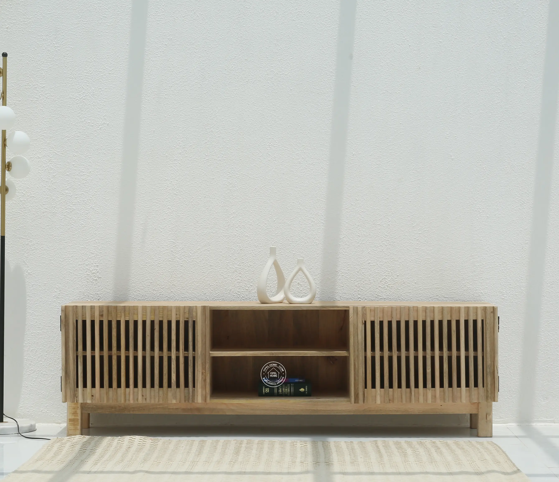 Duddy Wooden TV Unit – Solid Mango Wood, Natural Finish, Media Console | Opelhome UAE - Opelhome