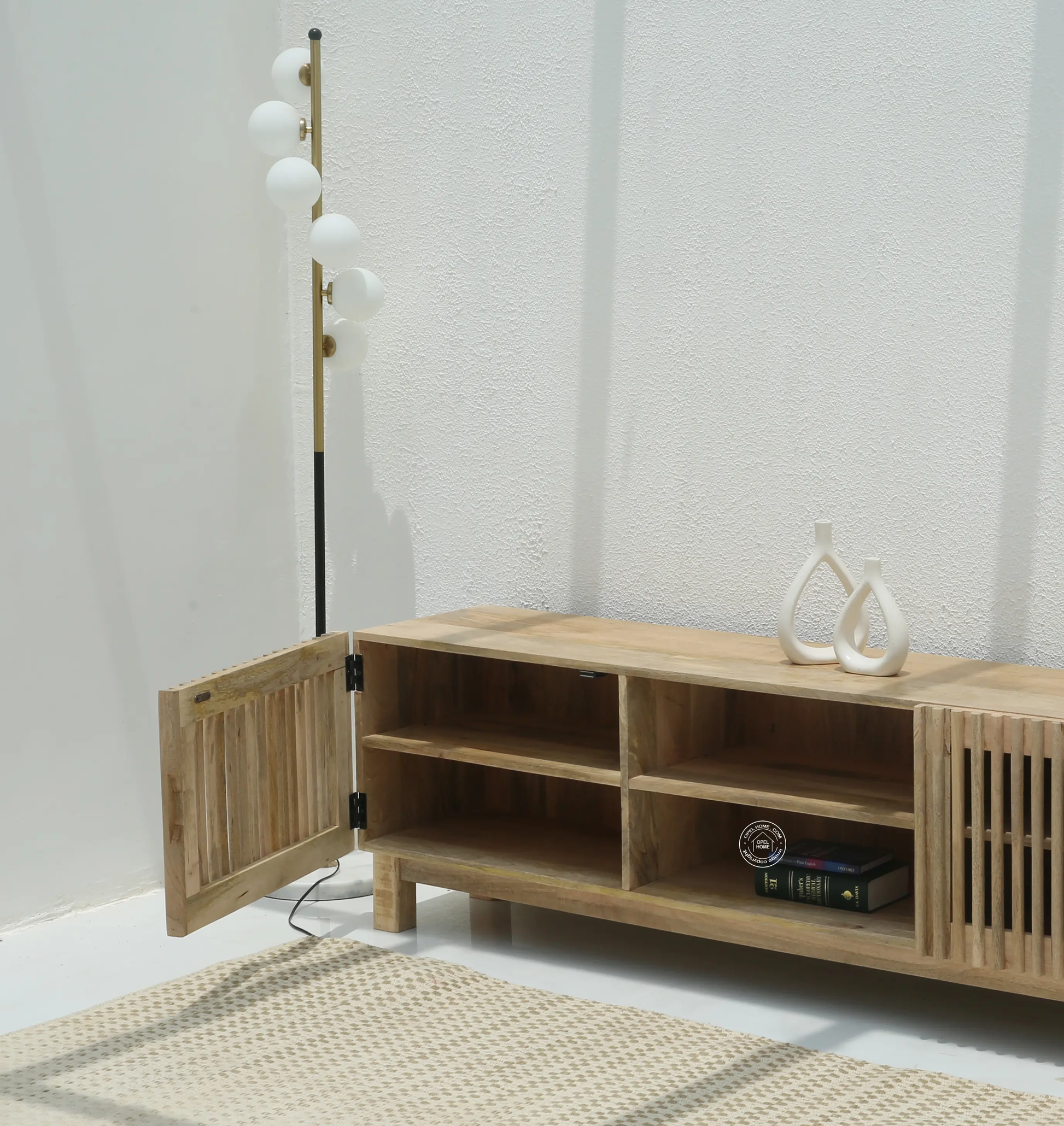 Duddy Wooden TV Unit – Solid Mango Wood, Natural Finish, Media Console | Opelhome UAE - Opelhome