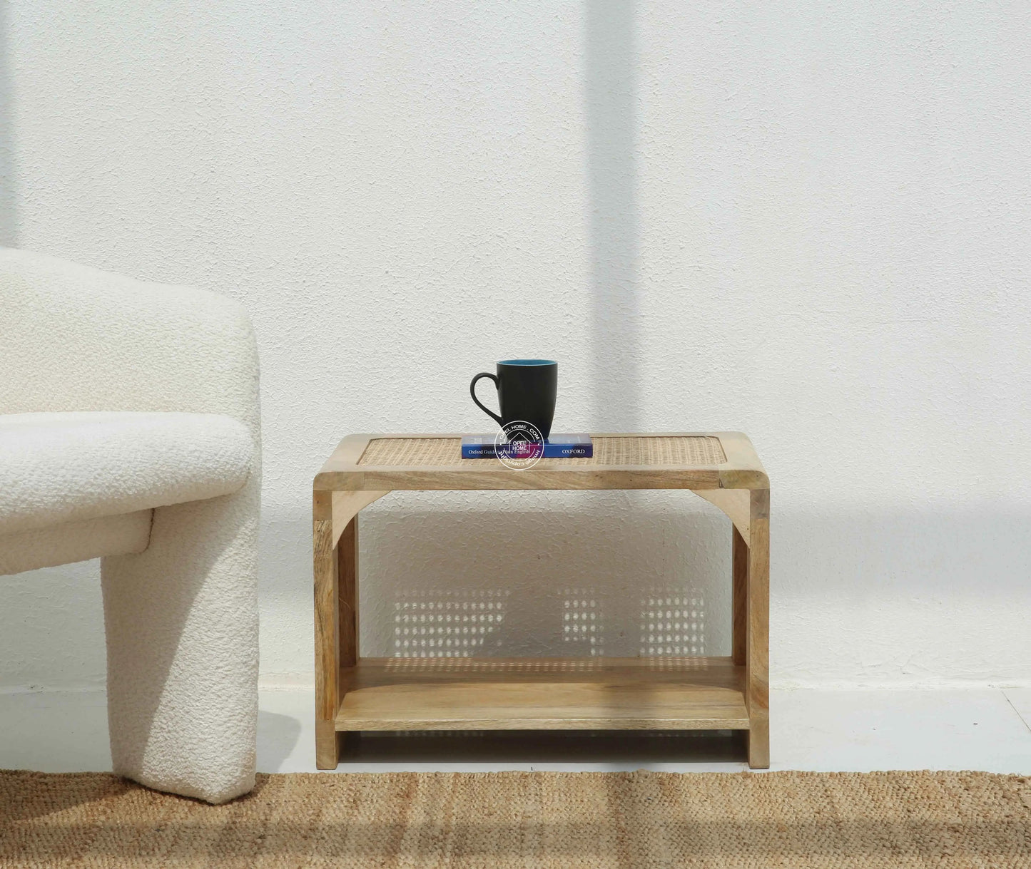 Eclipse Rattan Side Table – Solid Mango Wood, Natural Finish | Opelhome UAE