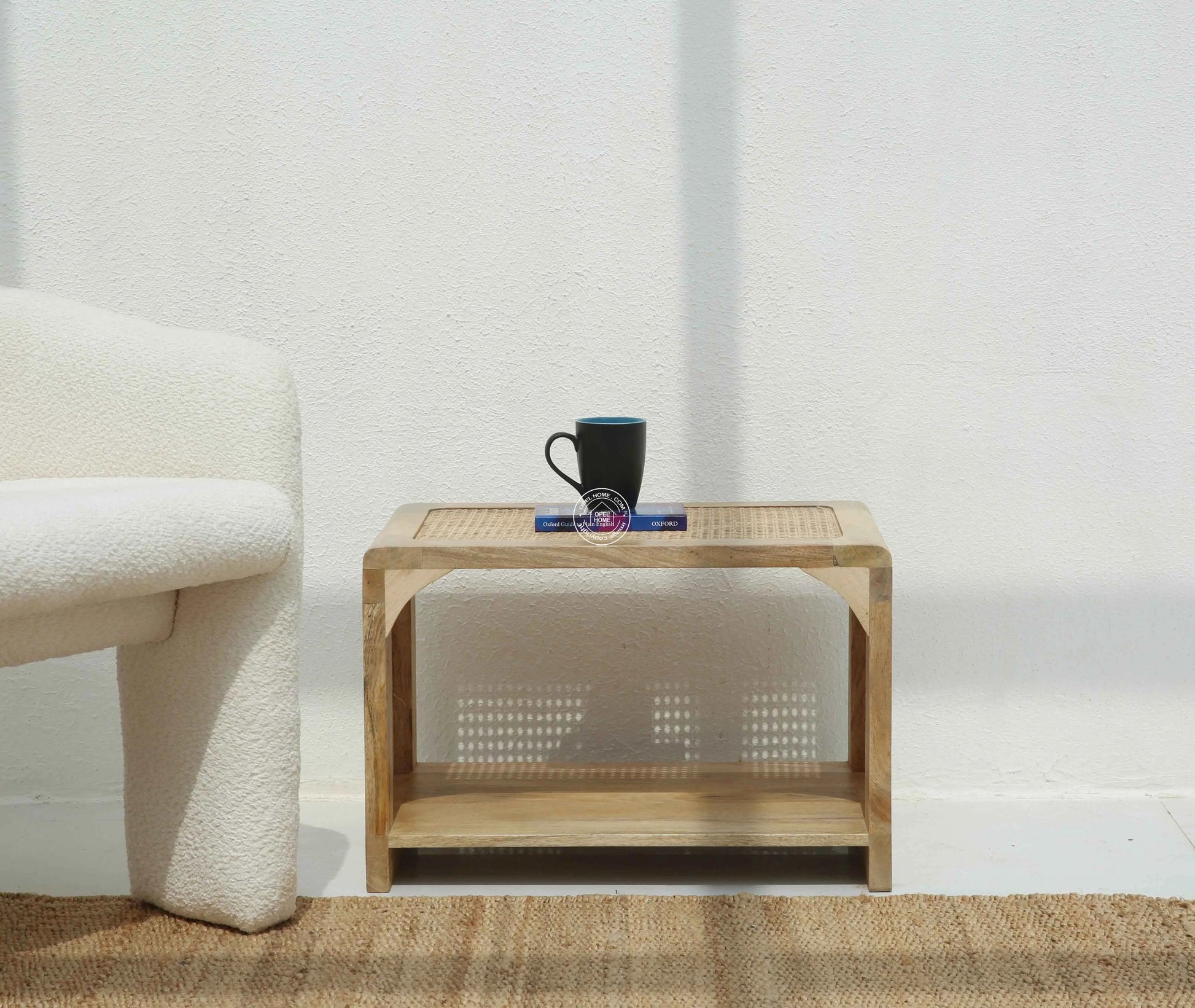 Eclipse Rattan Side Table – Solid Mango Wood, Natural Finish | Opelhome UAE