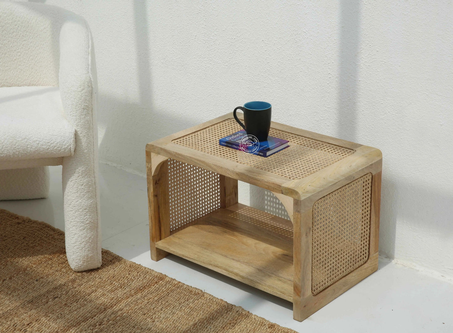 Eclipse Rattan Side Table – Solid Mango Wood, Natural Finish | Opelhome UAE