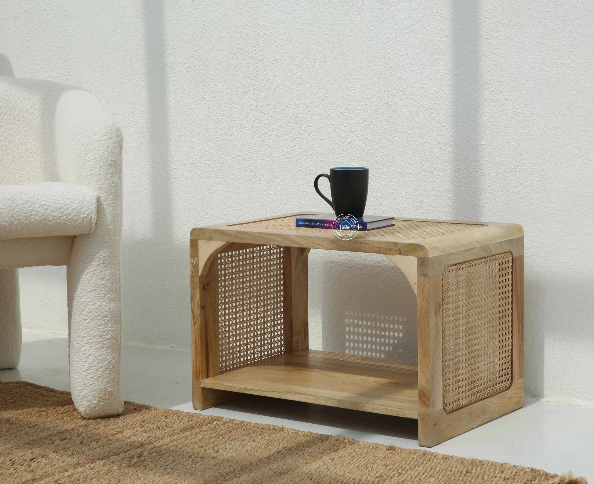 Eclipse Rattan Side Table – Solid Mango Wood, Natural Finish | Opelhome UAE