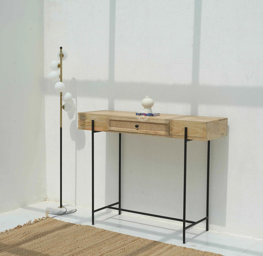 Eco Wooden Console Table – Solid Mango Wood & Iron, Natural Finish | Opelhome UAE