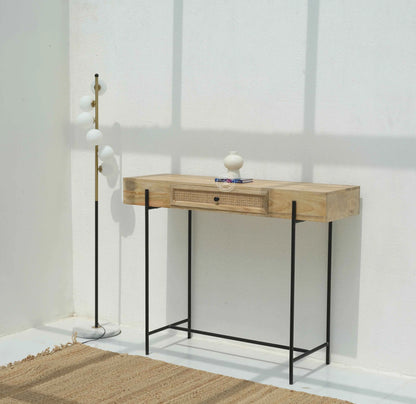 Eco Wooden Console Table – Solid Mango Wood & Iron, Natural Finish | Opelhome UAE