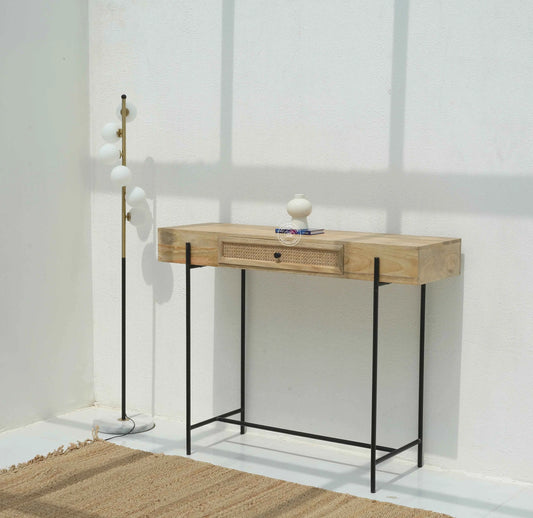 Eco Wooden Console Table – Solid Mango Wood & Iron, Natural Finish | Opelhome UAE