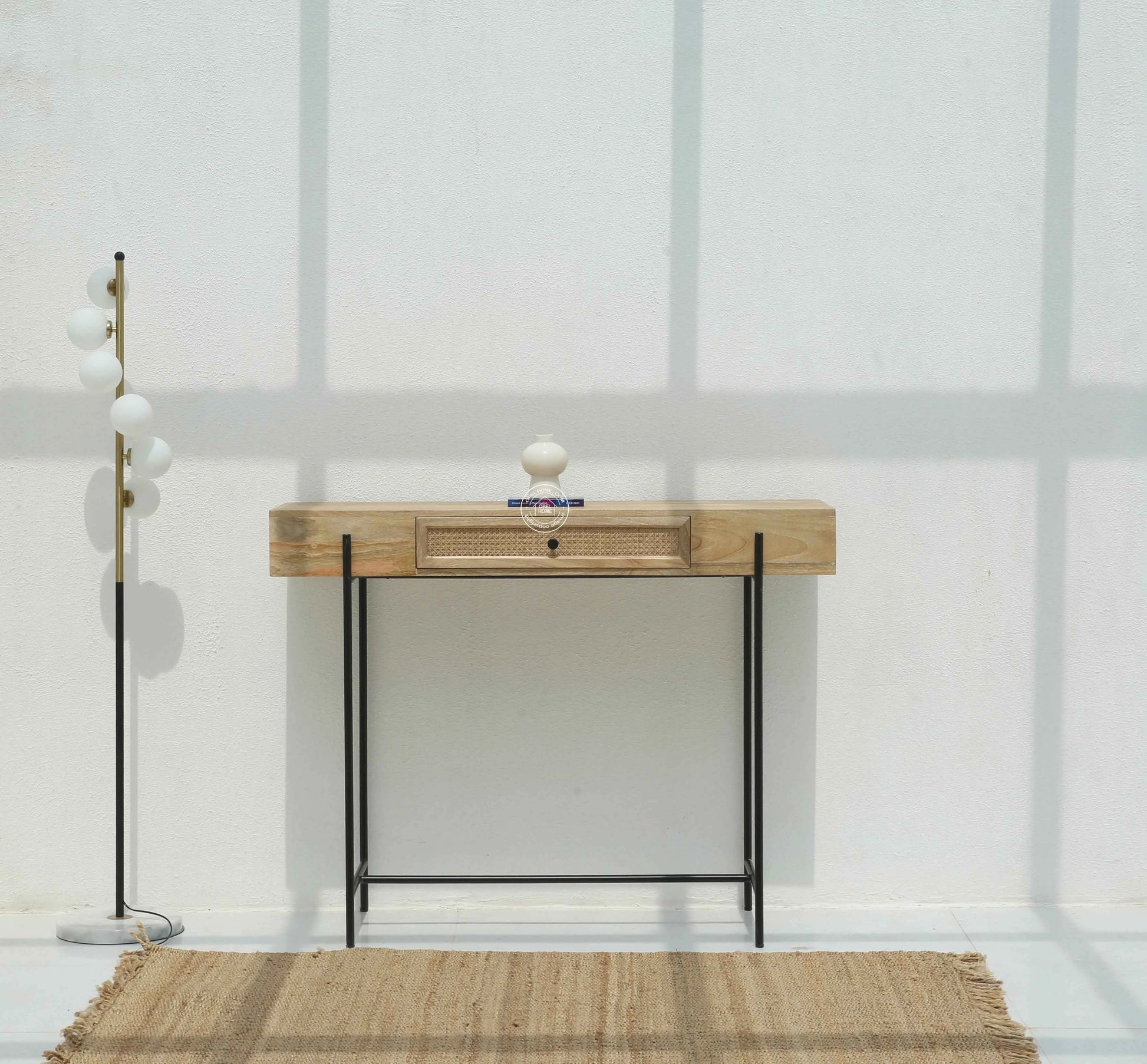 Eco Wooden Console Table – Solid Mango Wood & Iron, Natural Finish | Opelhome UAE