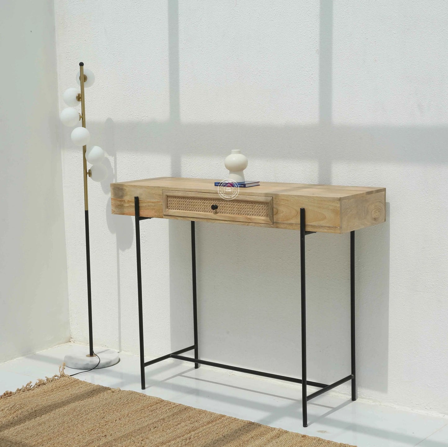 Eco Wooden Console Table – Solid Mango Wood & Iron, Natural Finish | Opelhome UAE
