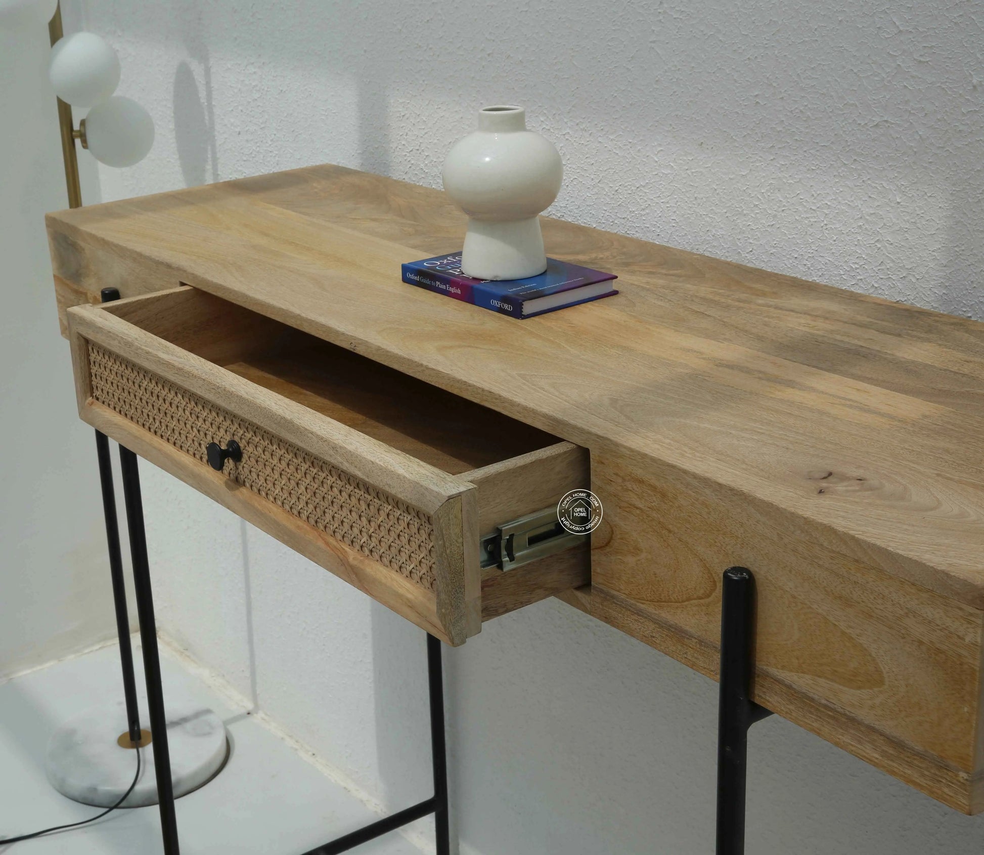 Eco Wooden Console Table – Solid Mango Wood & Iron, Natural Finish | Opelhome UAE