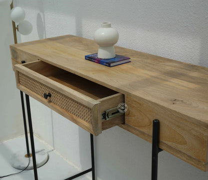 Eco Wooden Console Table – Solid Mango Wood & Iron, Natural Finish | Opelhome UAE