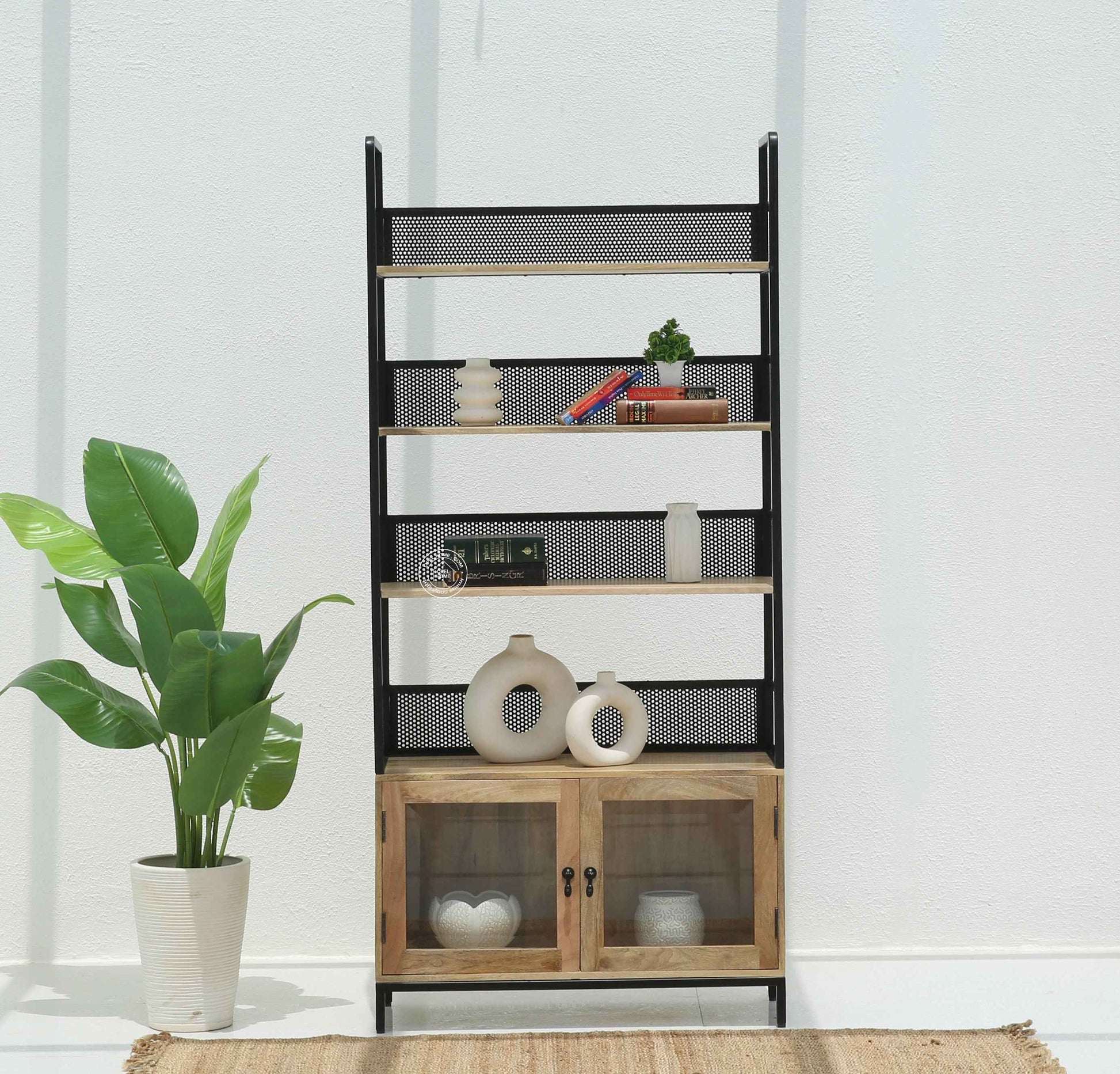 Edgecarve Industrial Wooden Bookcase – Solid Mango Wood & Iron, 197 cm | Opelhome UAE