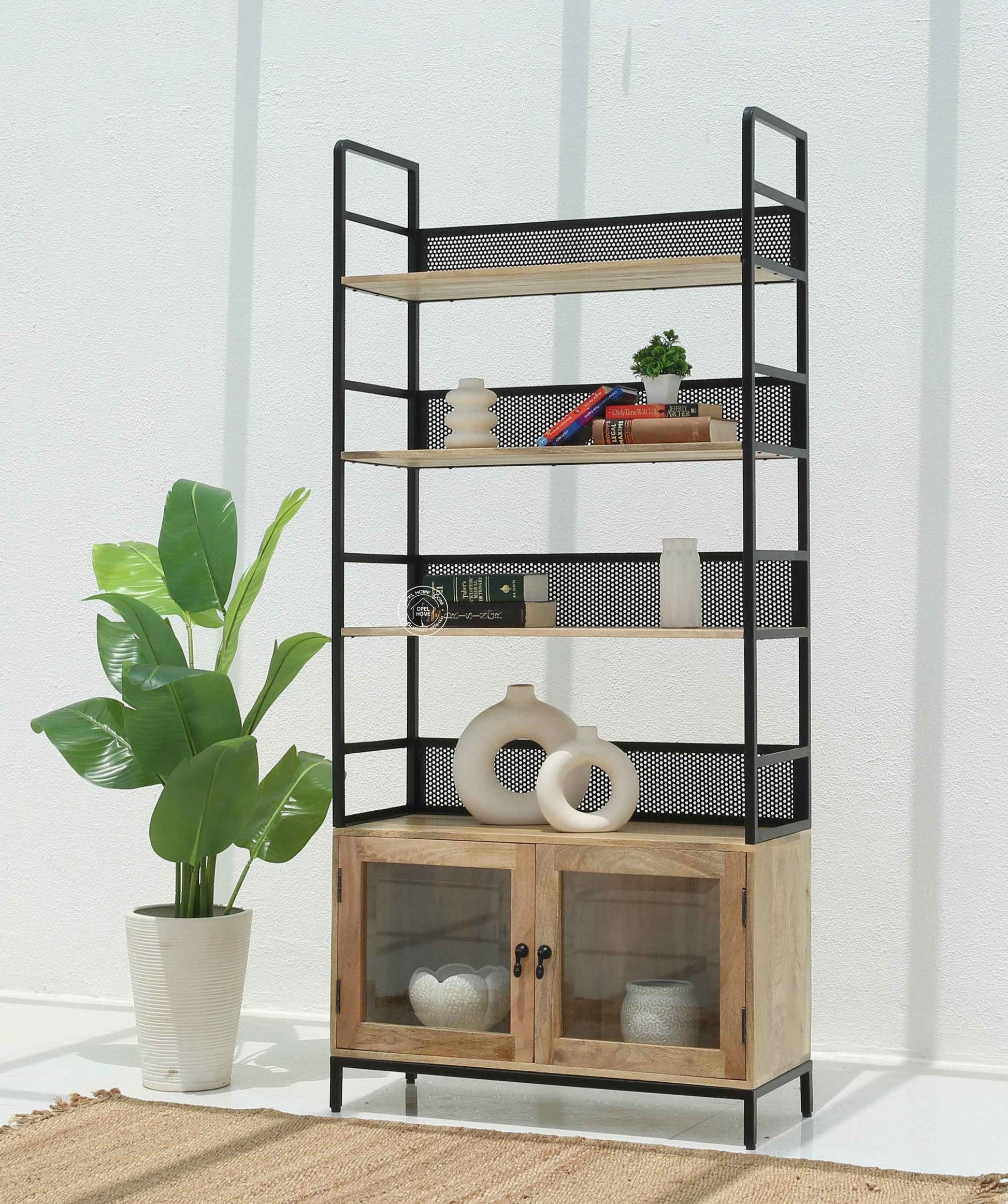 Edgecarve Industrial Wooden Bookcase – Solid Mango Wood & Iron, 197 cm | Opelhome UAE