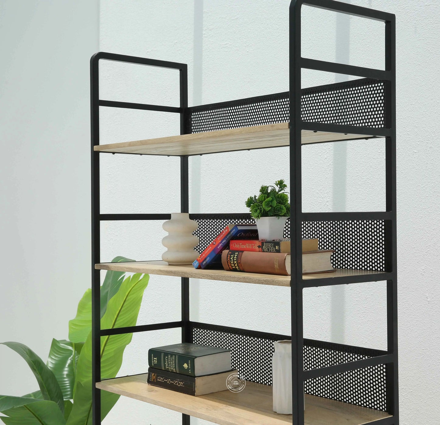 Edgecarve Industrial Wooden Bookcase – Solid Mango Wood & Iron, 197 cm | Opelhome UAE