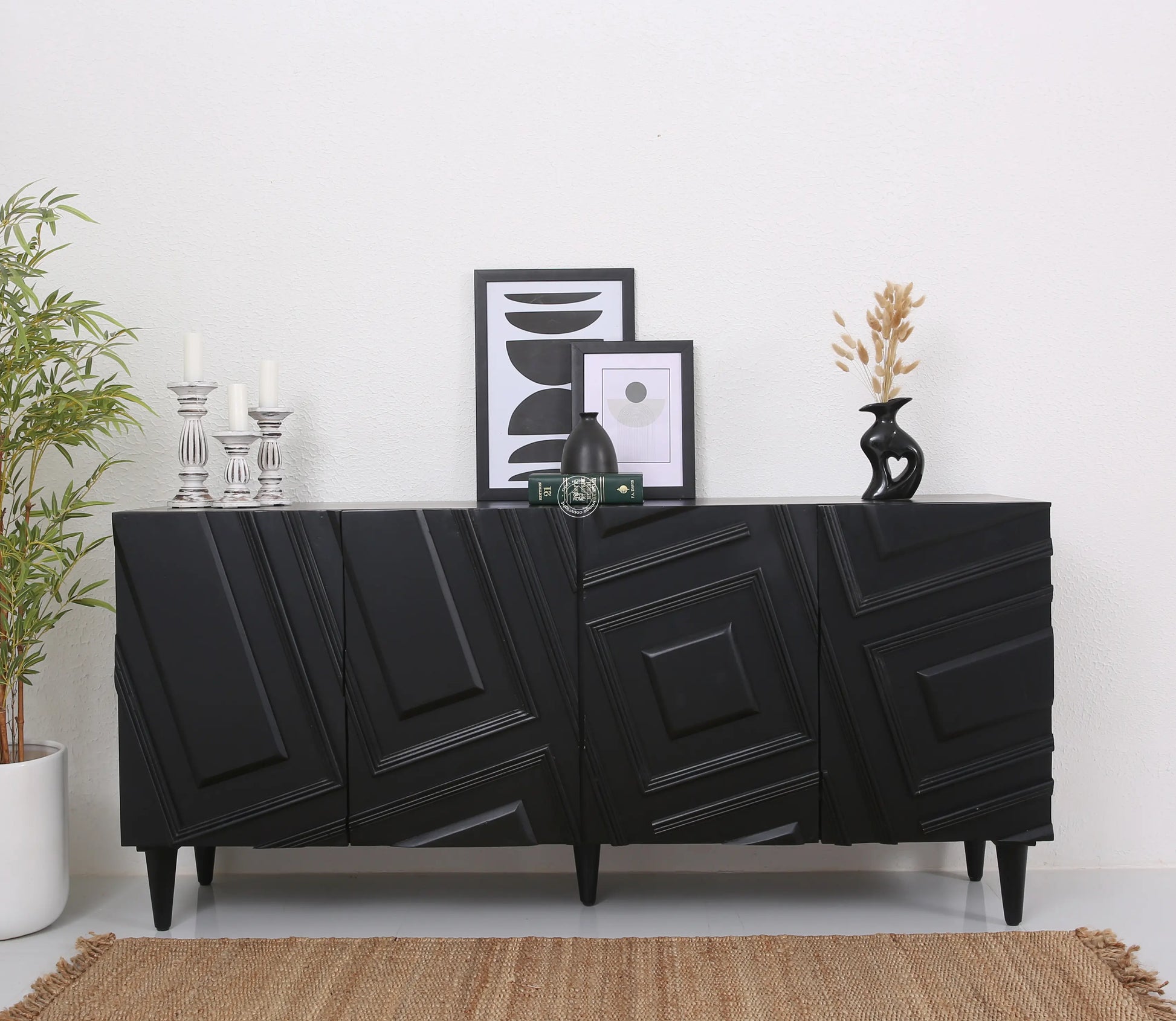 Elegant Black 4 Doors Sideboard - Opelhome