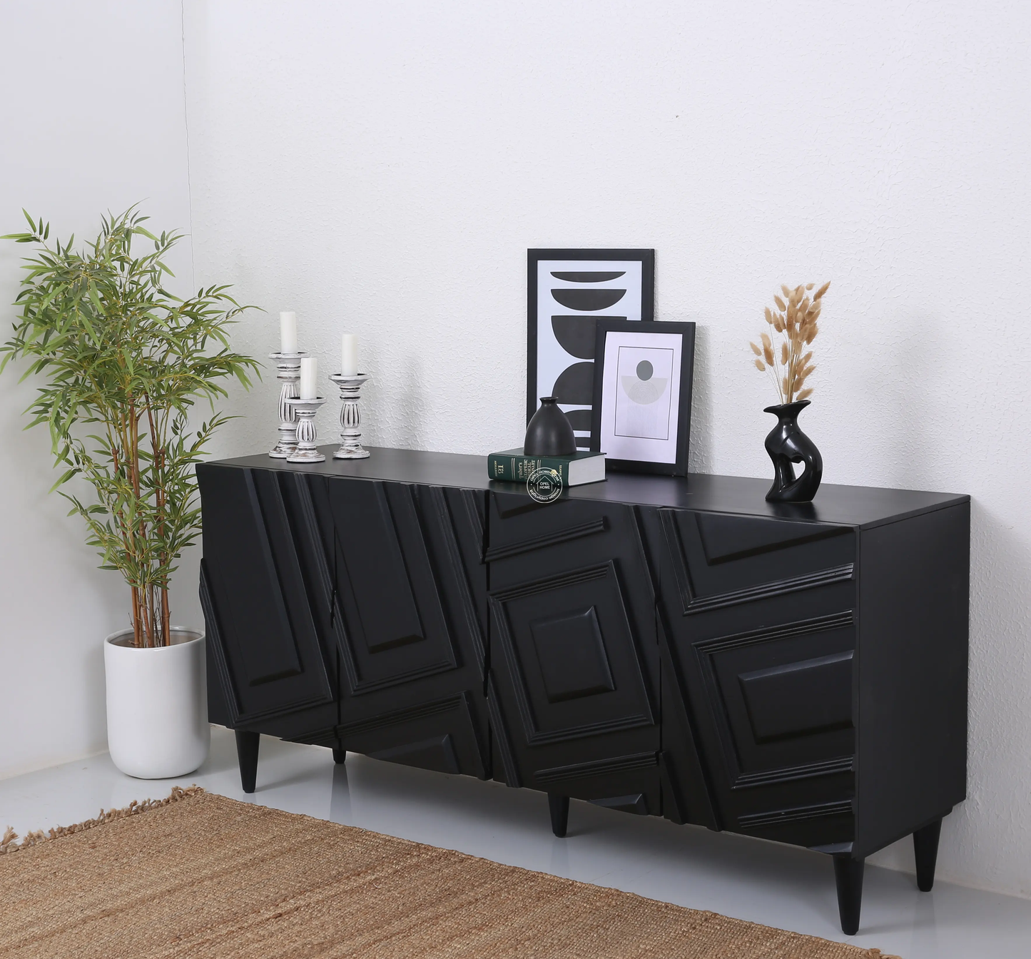 Elegant Black 4 Doors Sideboard - Opelhome