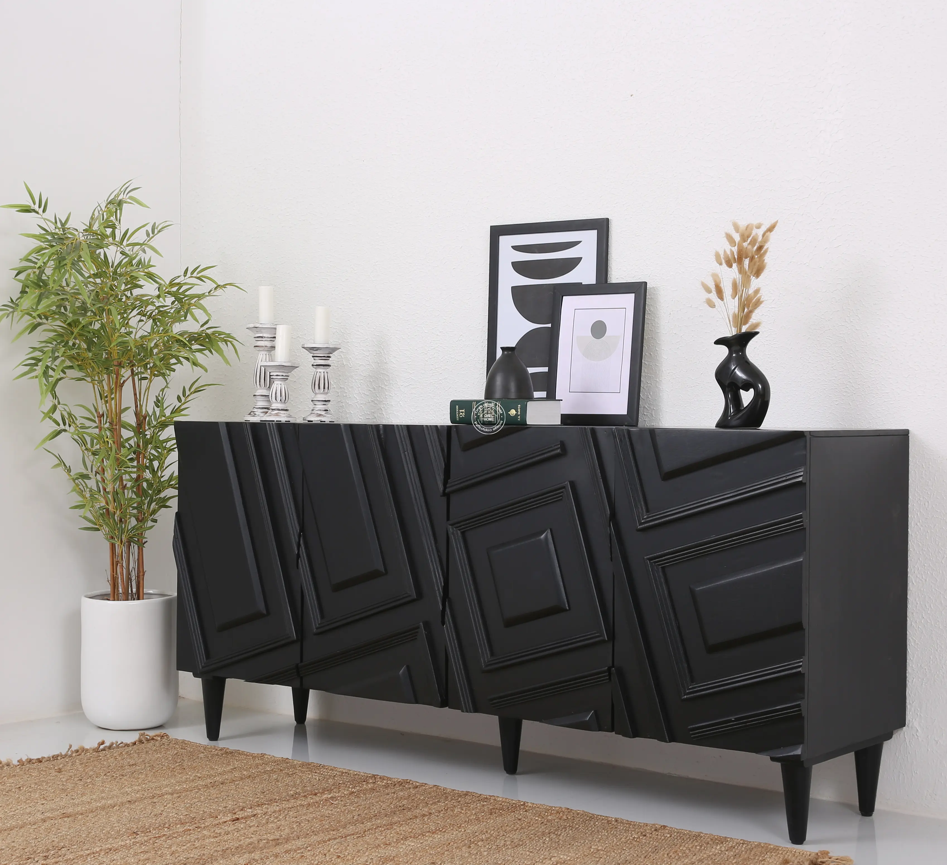 Elegant Black 4 Doors Sideboard - Opelhome