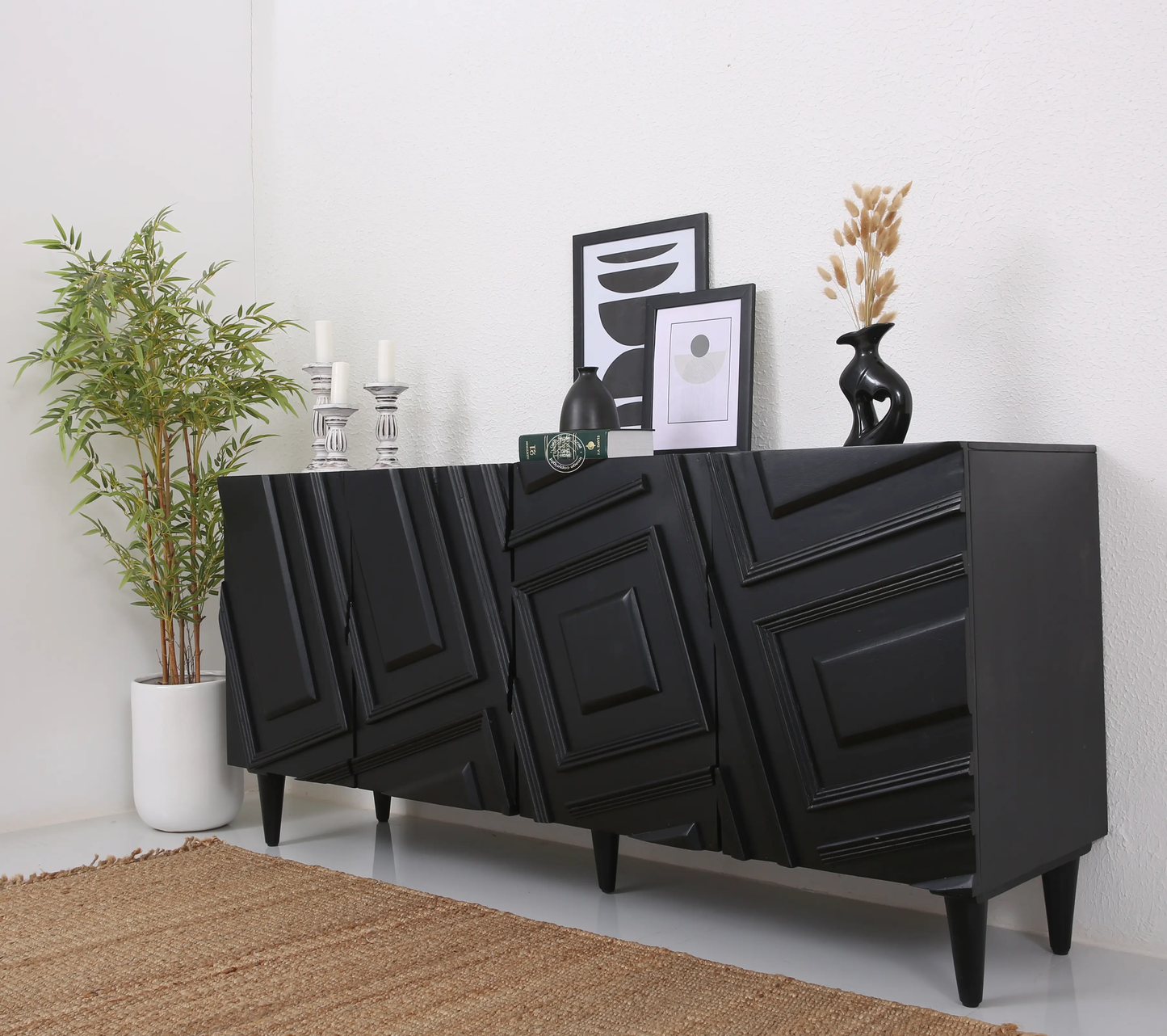 Elegant Black 4 Doors Sideboard - Opelhome