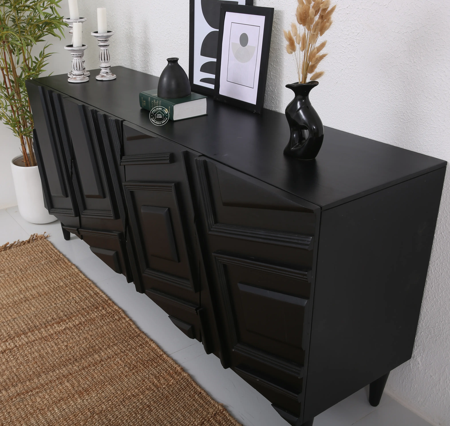 Elegant Black 4 Doors Sideboard - Opelhome
