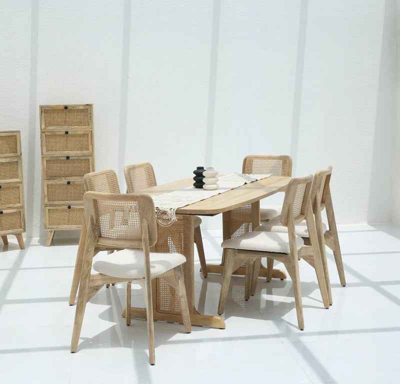 Elise Rattan Dining Table – Solid Wood & Rattan, Multiple Sizes (Only Table) | Opelhome UAE