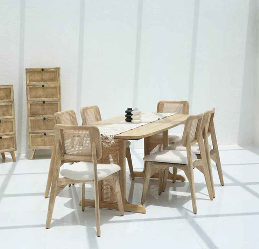 Elise Rattan Dining Table – Solid Wood & Rattan, Multiple Sizes (Only Table) | Opelhome UAE