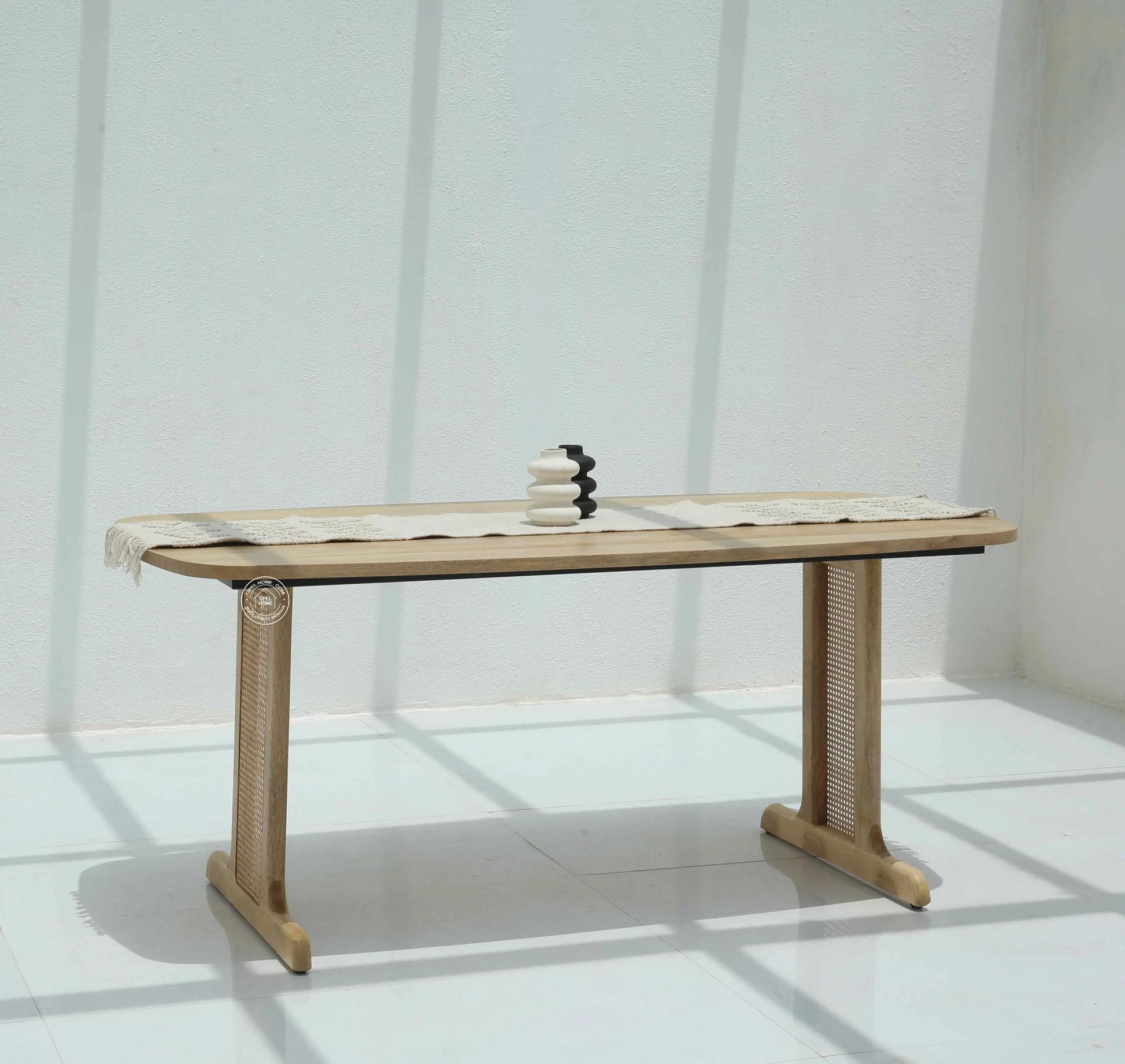 Elise Rattan Dining Table – Solid Wood & Rattan, Multiple Sizes (Only Table) | Opelhome UAE