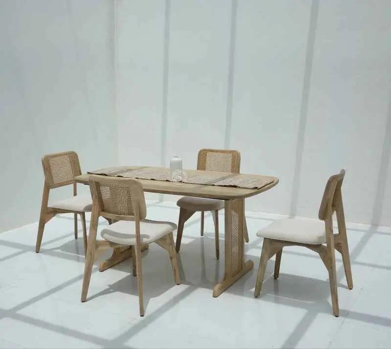 Elise Rattan Dining Table – Solid Wood & Rattan, Multiple Sizes (Only Table) | Opelhome UAE