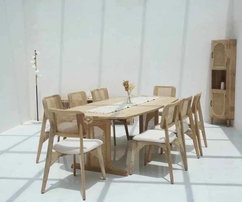 Elise Rattan Dining Table – Solid Wood & Rattan, Multiple Sizes (Only Table) | Opelhome UAE