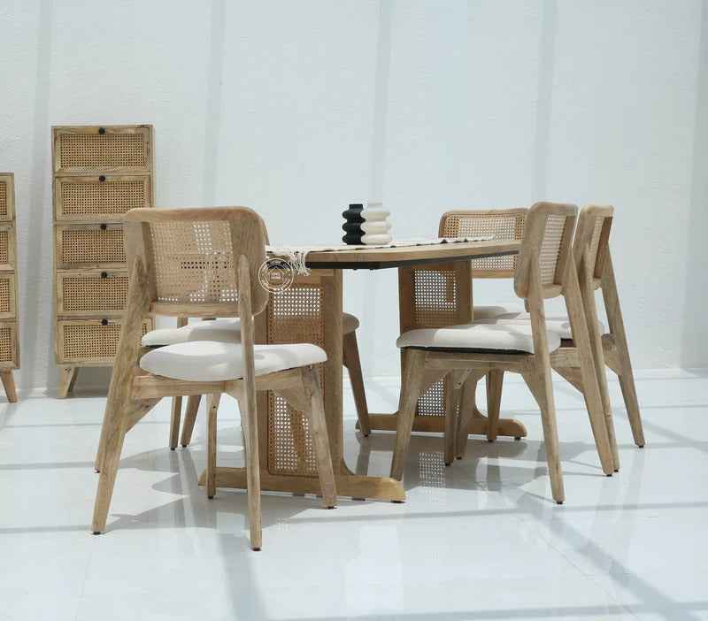 Elise Rattan Dining Table – Solid Wood & Rattan, Multiple Sizes (Only Table) | Opelhome UAE