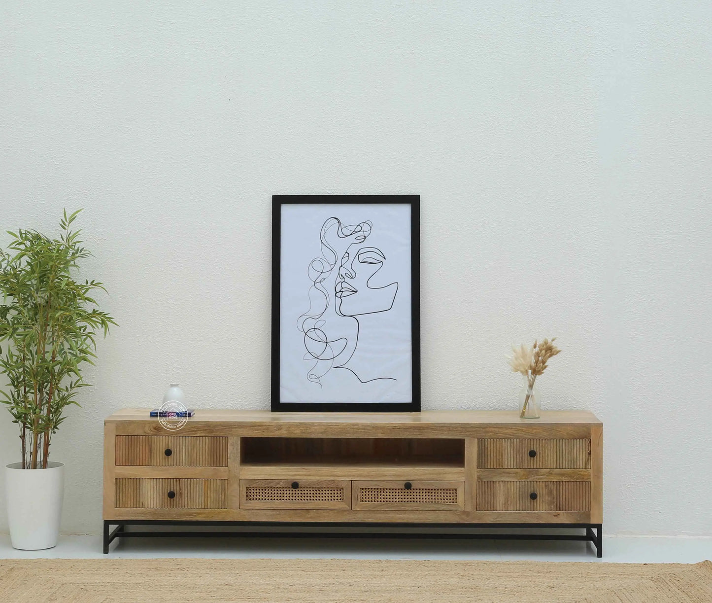 Elvano Wooden TV Unit – Solid Mango Wood, Natural Finish | Opelhome UAE