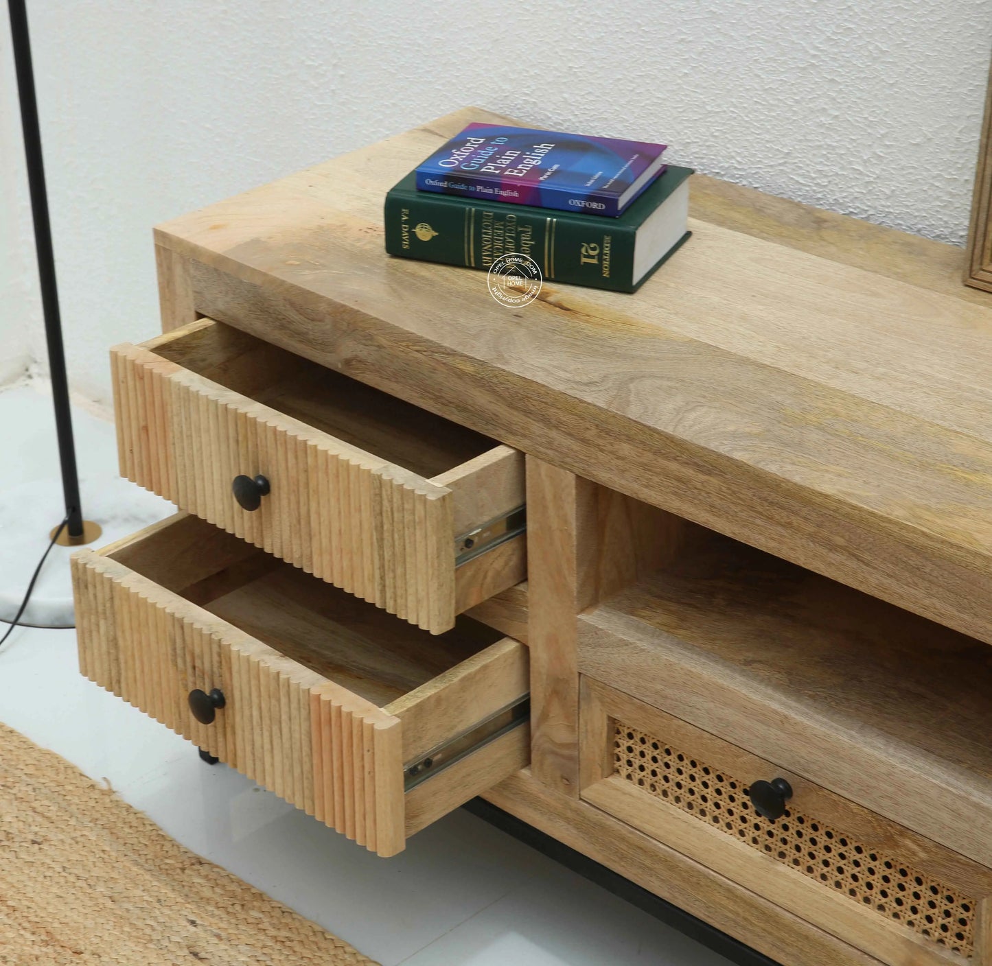 Elvano Wooden TV Unit – Solid Mango Wood, Natural Finish | Opelhome UAE