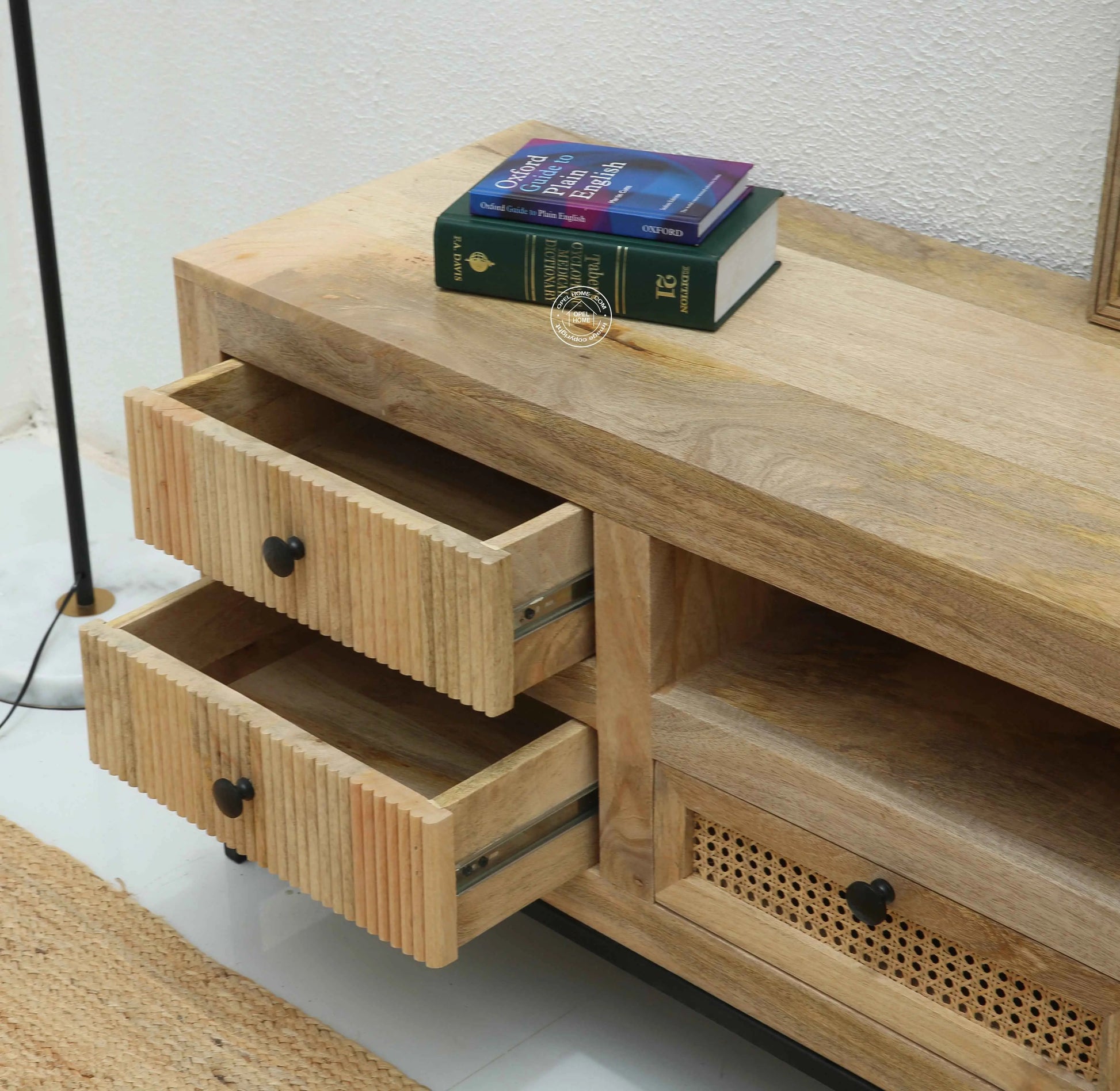 Elvano Wooden TV Unit – Solid Mango Wood, Natural Finish | Opelhome UAE