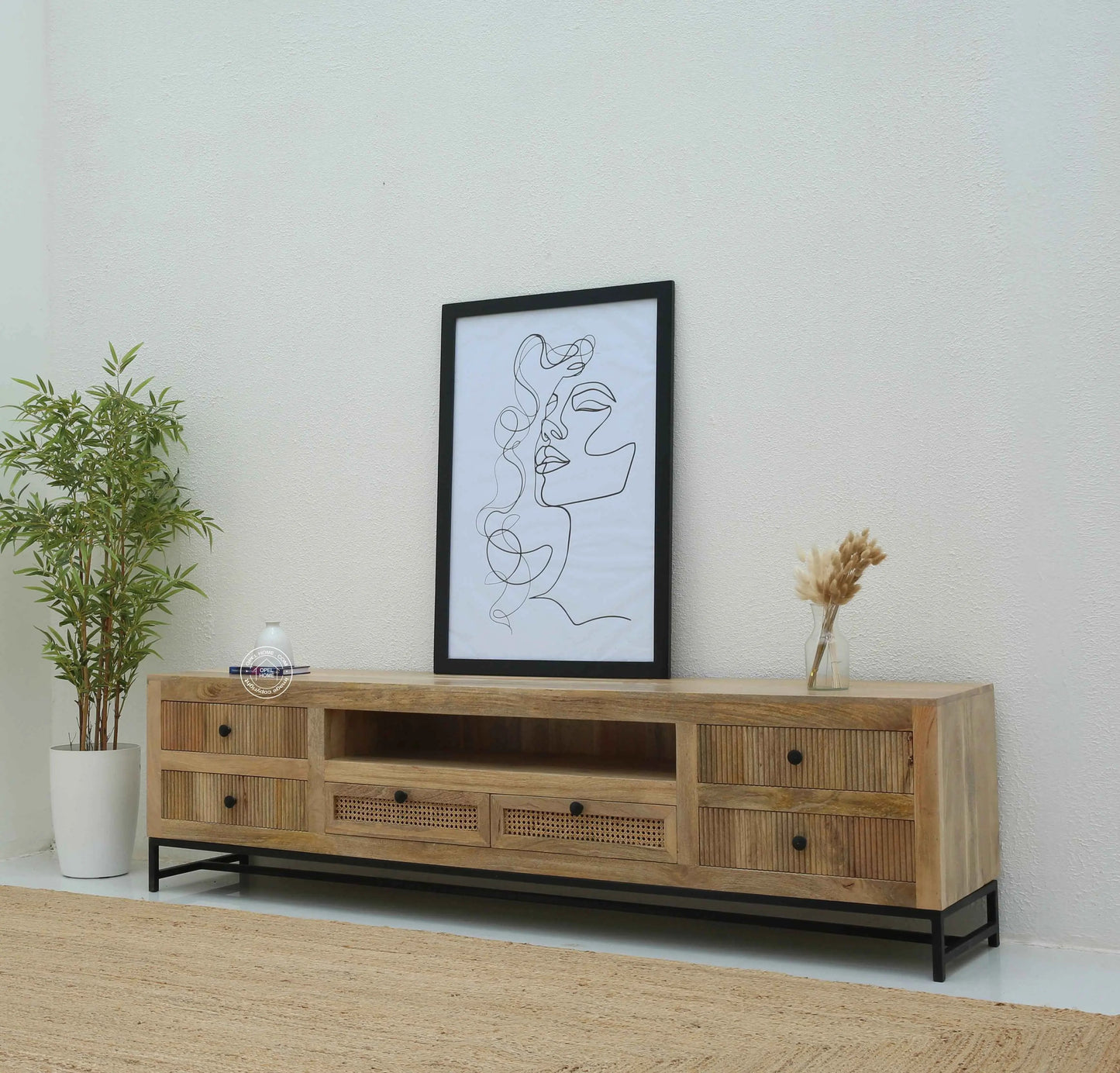 Elvano Wooden TV Unit – Solid Mango Wood, Natural Finish | Opelhome UAE