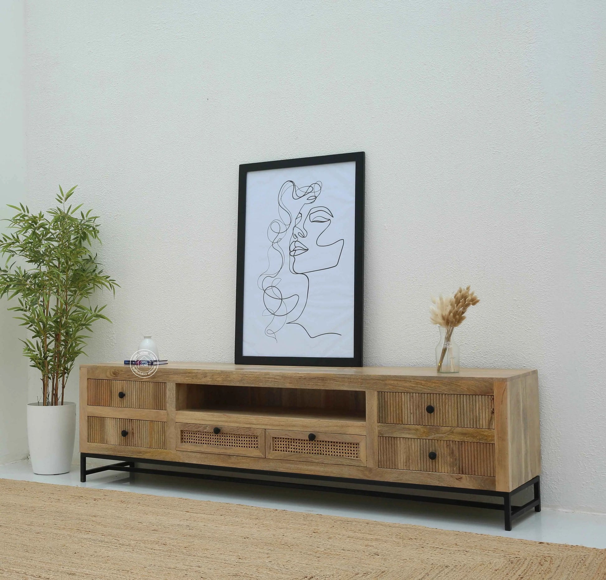 Elvano Wooden TV Unit – Solid Mango Wood, Natural Finish | Opelhome UAE