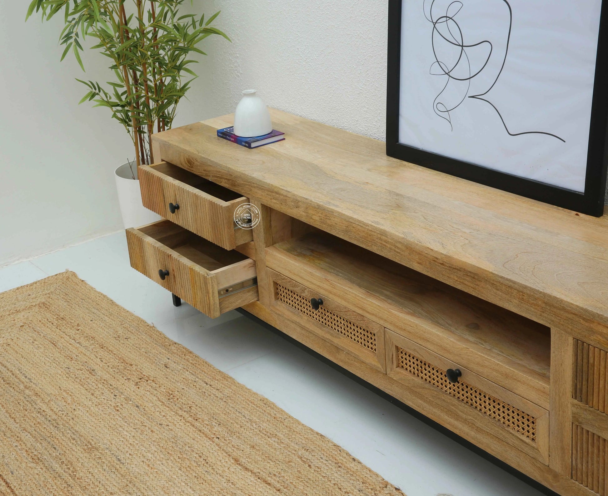 Elvano Wooden TV Unit – Solid Mango Wood, Natural Finish | Opelhome UAE