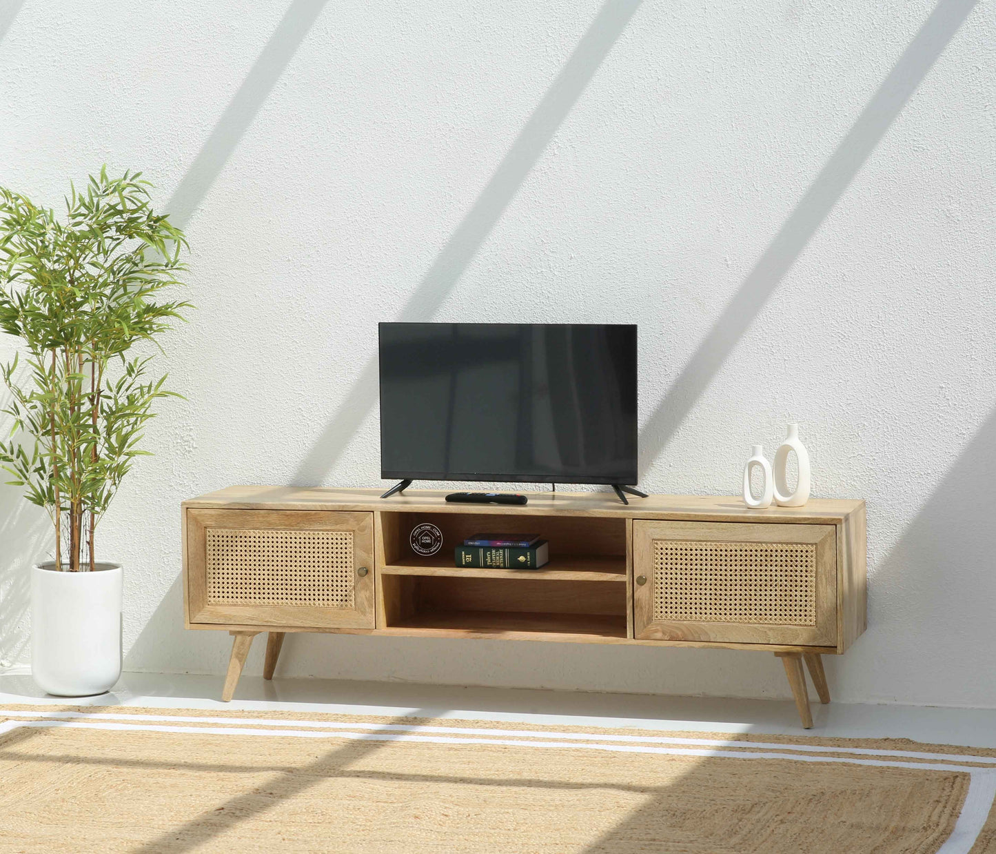 Erison Rattan wooden TV unit (Natural finish)