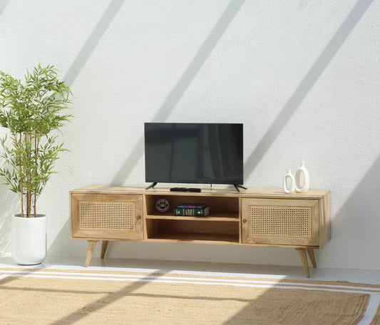 Erison Rattan wooden TV unit (Natural finish)