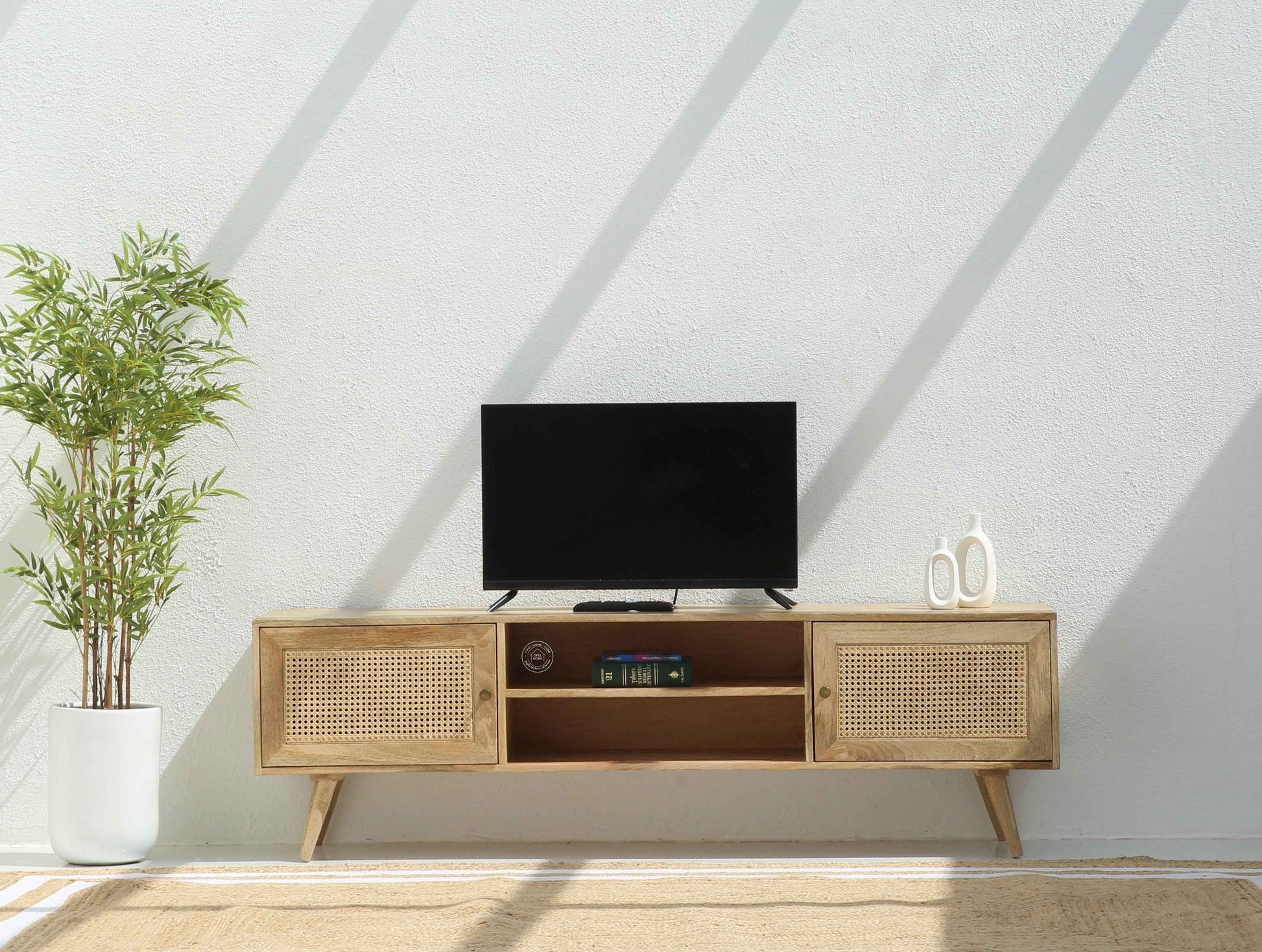 Erison Rattan wooden TV unit (Natural finish)
