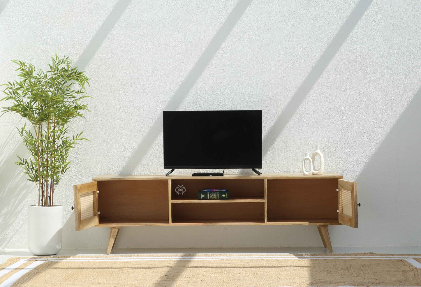 Erison Rattan wooden TV unit (Natural finish)