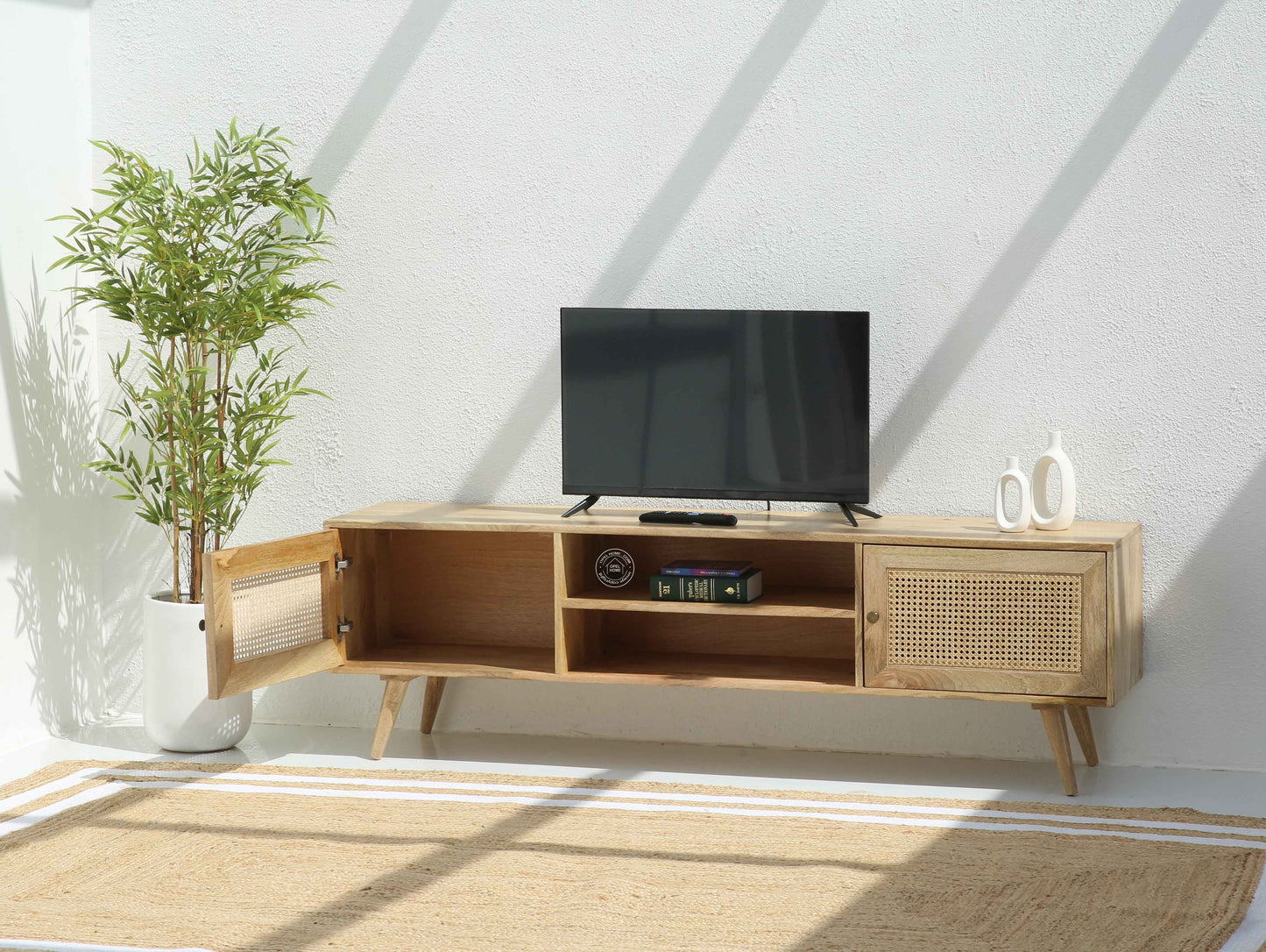 Erison Rattan wooden TV unit (Natural finish)